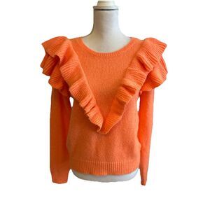 Lilly Pulitzer RUFFLE Shoulder Marceline Sweater In Tangerine. Sz small . EUC